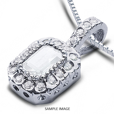 18k White Gold Solid Design with Halo Pendant 1.43 carat total D-VS1 Emerald Cut Diamond