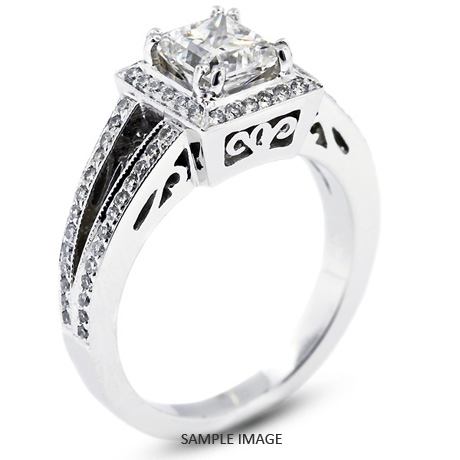 18k White Gold Vintage Halo Engagement Ring 1.66 carat total H-SI1 Princess Cut Diamond