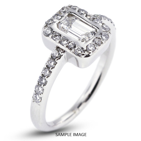 14k White Gold Halo Engagement Ring 1.40 carat total D-SI1 Emerald Cut Diamond