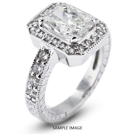 14k White Gold Vintage Halo Engagement Ring 2.81 carat total H-VS2 Rectangular Radiant Cut Diamond