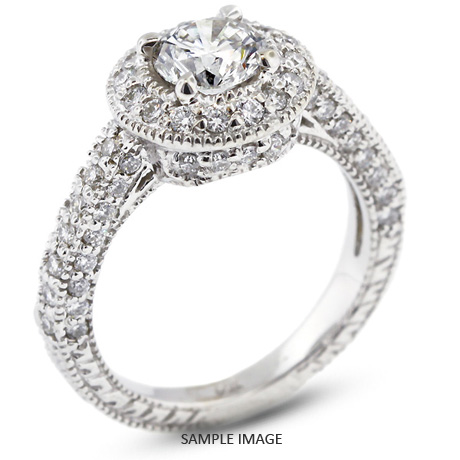 14k White Gold Vintage Halo Engagement Ring 3.55 carat total F-VS2 Round Brilliant Diamond