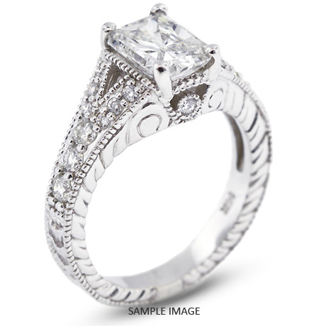 14k White Gold Vintage Engagement Ring 3.99 carat total G-VS1 Rectangular Radiant Cut Diamond