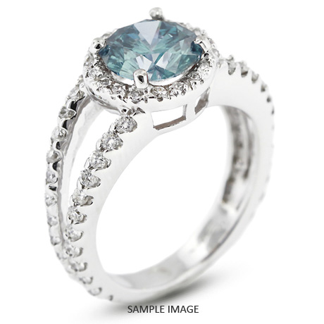 14k White Gold Halo Engagement Ring 1.84 carat total Blue-SI3 Round Brilliant Diamond