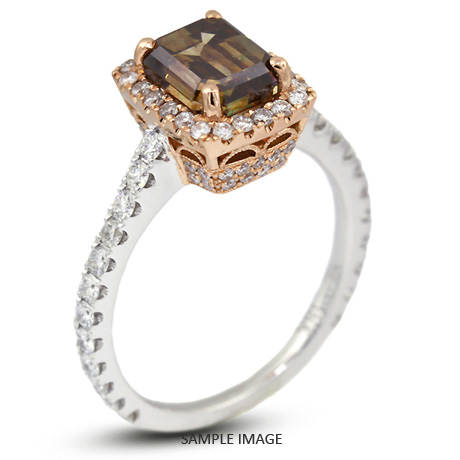 18k Two Tone Gold Vintage Halo Engagement Ring 2.41 carat total Brown-SI1 Emerald Cut Diamond
