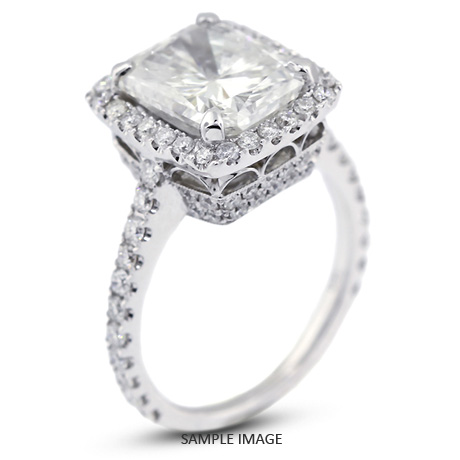18k White Gold Vintage Halo Engagement Ring 5.03 carat total G-VS1 Rectangular Radiant Cut Diamond
