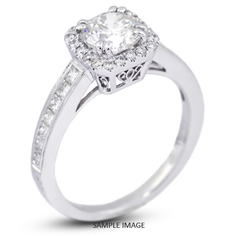 18k White Gold Vintage Halo Engagement Ring 1.61 carat total I-SI1 Round Brilliant Diamond