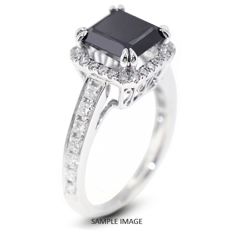 18k White Gold Vintage Halo Engagement Ring 3.26 carat total Black Round Brilliant Diamond