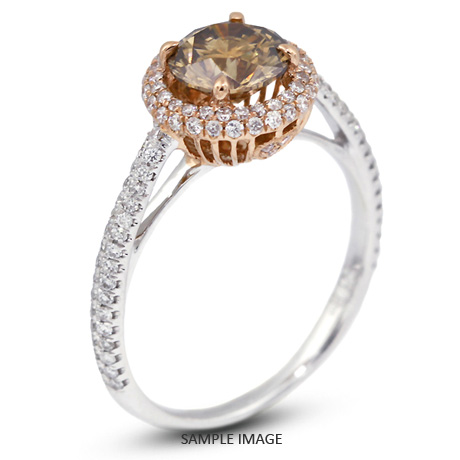 18k Two Tone Gold Halo Engagement Ring 2.29 carat total Brown-VS1 Round Brilliant Diamond