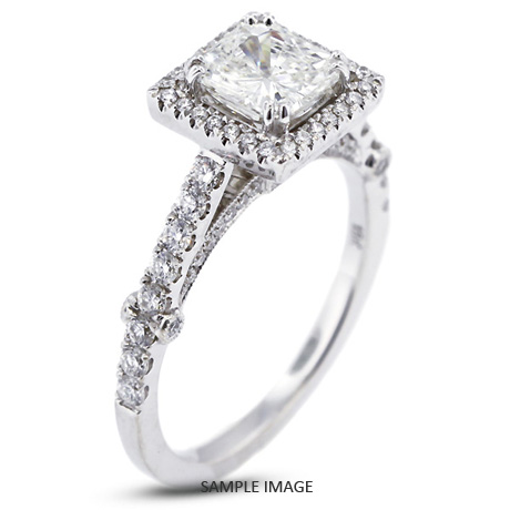 18k White Gold Halo Engagement Ring 4.41 carat total G-VS1 Square Cushion Cut Diamond