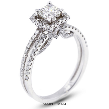 18k White Gold Halo Engagement Ring 2.18 carat total E-SI1 Square Radiant Cut Diamond