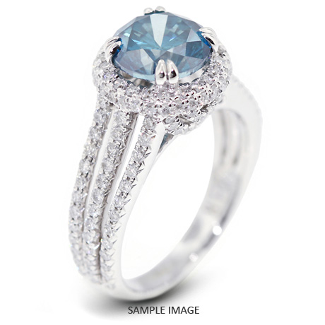 18k White Gold Halo Engagement Ring 2.53 carat total Blue-SI2 Round Brilliant Diamond