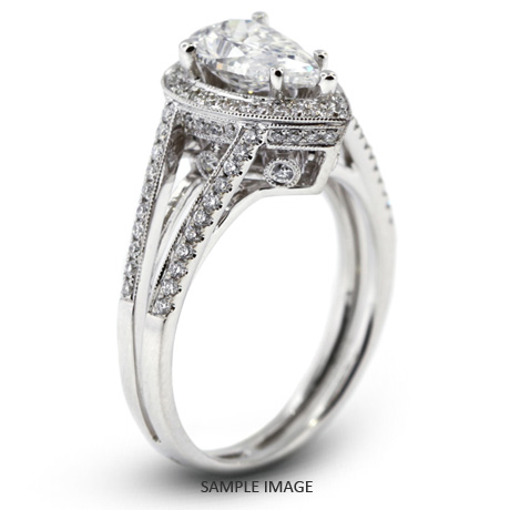 18k White Gold Vintage Halo Engagement Ring 1.87 carat total E-VS2 Pear Shape Diamond