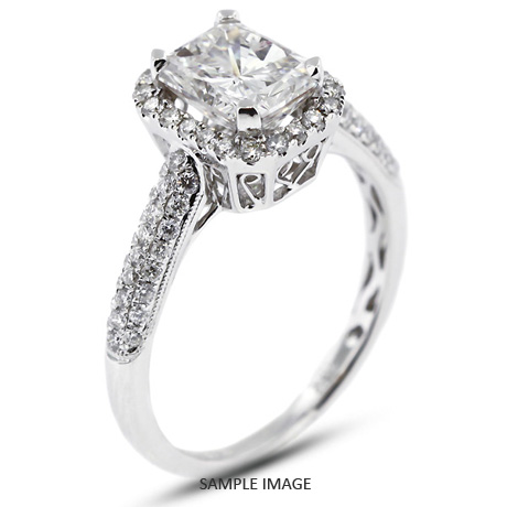 18k White Gold Vintage Halo Engagement Ring 1.63 carat total H-SI1 Rectangular Radiant Cut Diamond