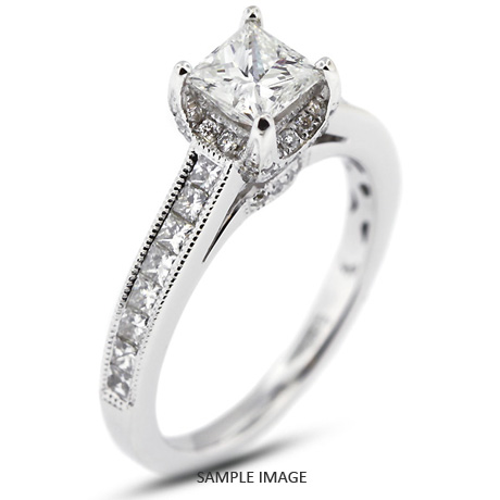18k White Gold Three-Stone Vintage Engagement Ring Setting with Diamonds (1.92ct. tw.)