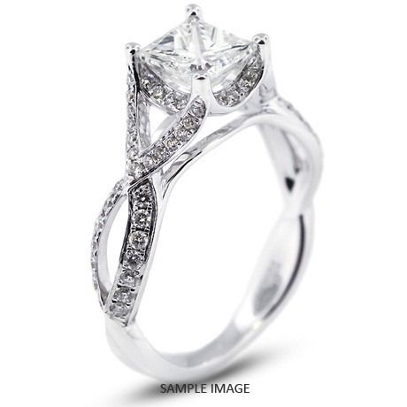18k White Gold Vintage Engagement Ring 1.59 carat total E-SI1 Square Radiant Cut Diamond