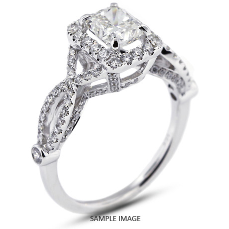 18k White Gold Halo Engagement Ring 1.87 carat total H-SI1 Rectangular Radiant Cut Diamond