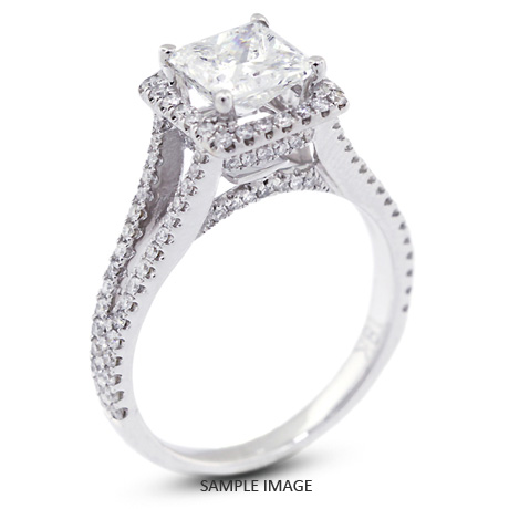 18k White Gold Halo Engagement Ring 1.91 carat total G-VS1 Princess Cut Diamond