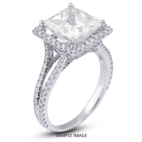 18k White Gold Halo Engagement Ring 4.40 carat total F-SI2 Princess Cut Diamond