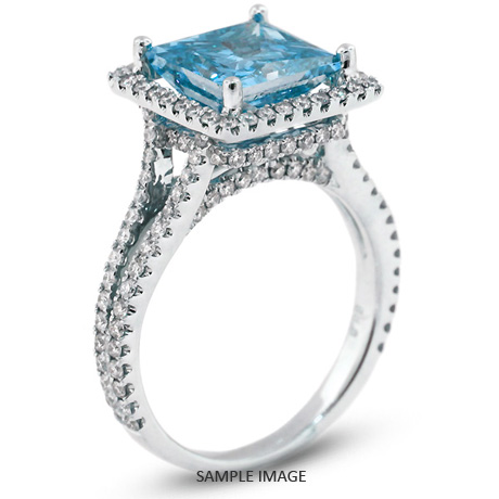18k White Gold Halo Engagement Ring 3.37 carat total Blue-SI3 Princess Cut Diamond