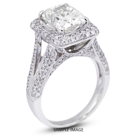 18k White Gold Halo Engagement Ring 5.49 carat total E-SI1 Rectangular Cushion Cut Diamond