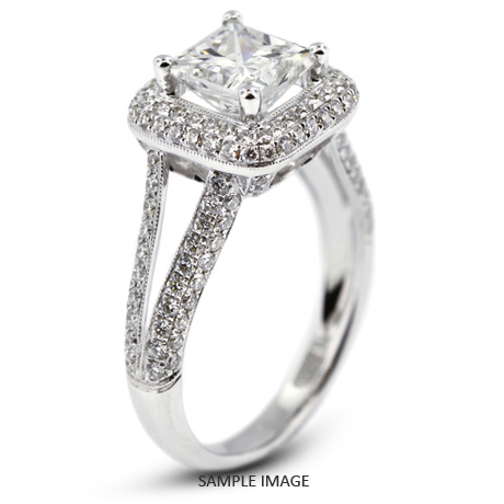 18k White Gold Halo Engagement Ring 2.55 carat total H-SI1 Square Radiant Cut Diamond