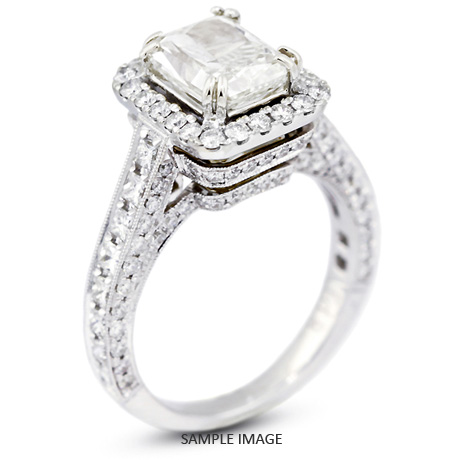 18k White Gold Vintage Halo Engagement Ring 4.38 carat total D-VS2 Rectangular Radiant Cut Diamond