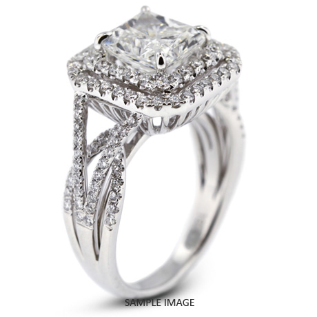 18k White Gold Vintage Halo Engagement Ring 3.61 carat total D-VS2 Princess Cut Diamond