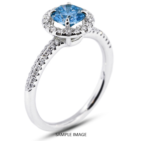 18k White Gold Halo Engagement Ring 0.98 carat total Blue-SI2 Round Brilliant Diamond