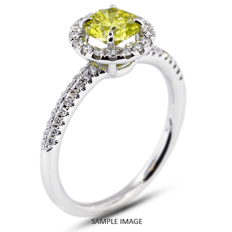 18k White Gold Halo Engagement Ring 1.27 carat total Yellow-SI2 Round Brilliant Diamond