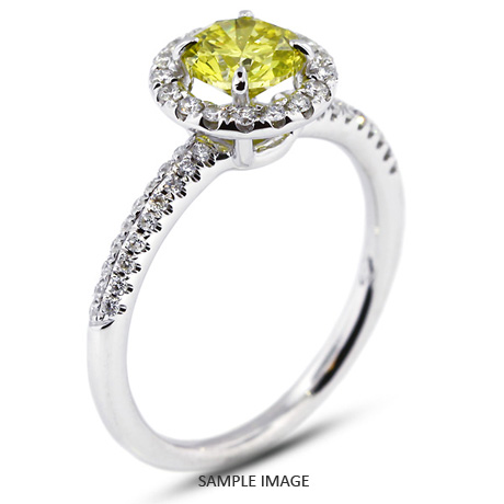 18k White Gold Halo Engagement Ring 1.71 carat total Yellow-VS2 Round Brilliant Diamond