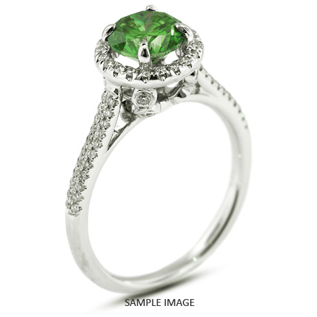 18k White Gold Halo Engagement Ring 1.49 carat total Green-SI1 Round Brilliant Diamond