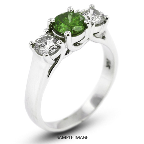 14k White Gold Gold Three Stone Trellis Ring 2.88 carat total Green-SI2 Round Brilliant Diamond