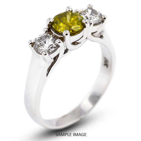 14k White Gold Gold Three Stone Trellis Ring 1.99 carat total Yellow-I2 Round Brilliant Diamond