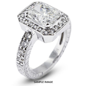 14k White Gold Vintage Halo Engagement Ring 2.56 carat total F-SI1 Rectangular Radiant Cut Diamond