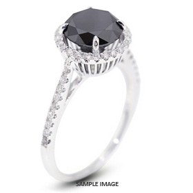 18k White Gold Halo Engagement Ring 2.57 carat total Black Round Brilliant Diamond
