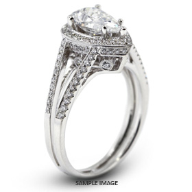 18k White Gold Vintage Halo Engagement Ring 1.87 carat total E-VS2 Pear Shape Diamond