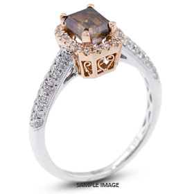 18k Two Tone Gold Vintage Halo Engagement Ring 1.84 carat total Brown-SI1 Emerald Cut Diamond