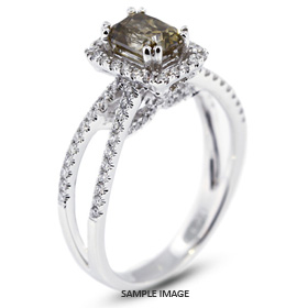 18k White Gold Halo Engagement Ring 2.00 carat total Brown-SI1 Rectangular Radiant Cut Diamond