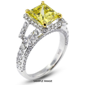 18k White Gold Halo Engagement Ring 4.57 carat total Yellow-SI1 Princess Cut Diamond