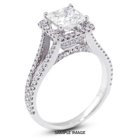 18k White Gold Halo Engagement Ring 1.98 carat total E-VS1 Princess Cut Diamond