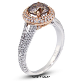 18k Two Tone Gold Halo Engagement Ring 2.76 carat total Brown-VS1 Round Brilliant Diamond