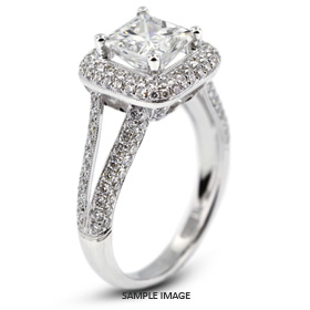 18k White Gold Halo Engagement Ring 2.65 carat total F-VS1 Princess Cut Diamond