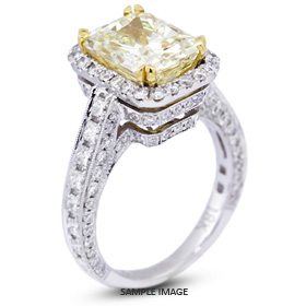 18k White Gold Vintage Halo Engagement Ring 5.13 carat total Fancy Yellow-VS1 Rectangular Radiant Cut Diamond