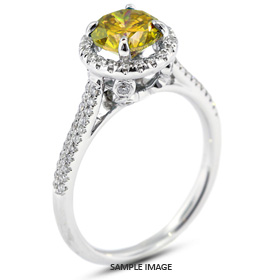18k White Gold Halo Engagement Ring 1.69 carat total Yellow-I1 Round Brilliant Diamond