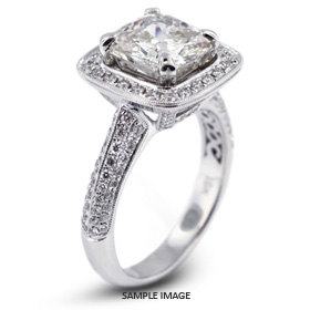 18k White Gold Halo Engagement Ring 4.08 carat total F-VS1 Square Cushion Cut Diamond