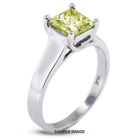 14k White Gold Trellis Style Solitaire Engagement Ring 1.03ct Yellow-SI2 Square Radiant Cut Diamond