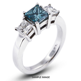 14k White Gold Gold Three Stone Vintage Trellis Ring 3.05 carat total Blue-I1 Princess Cut Diamond